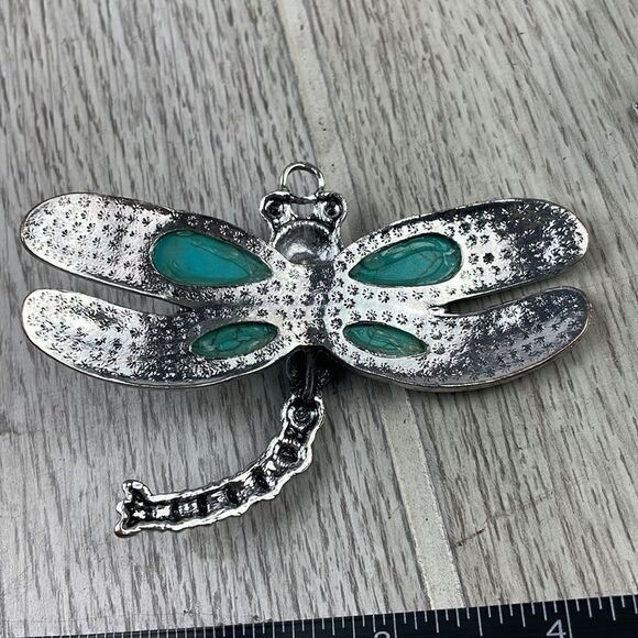 Large Turquoise & silver tone Dragonfly pendant and bangle watch. Lot of 2 - Picture 9 of 10
